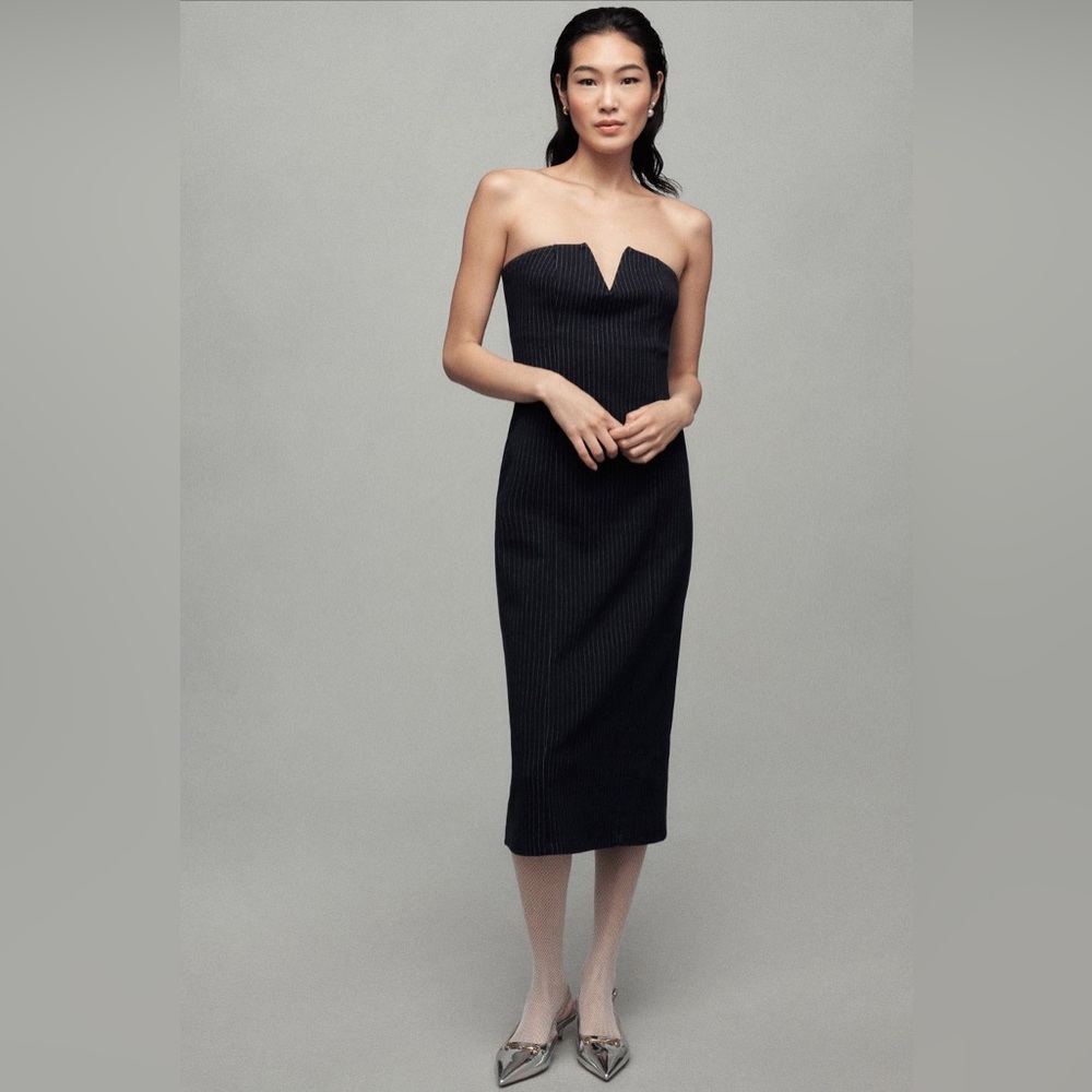 NWT - By Anthropologie Menswear Stripe Strapless Midi Dress